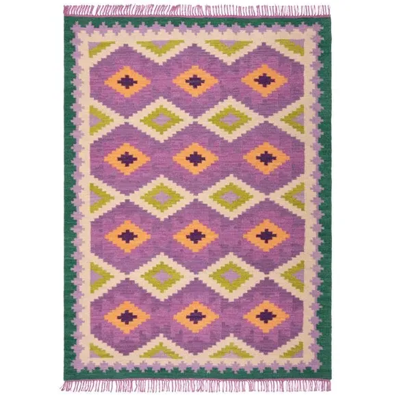 Kilim Rug with Tassels - Multicoloured, Wool