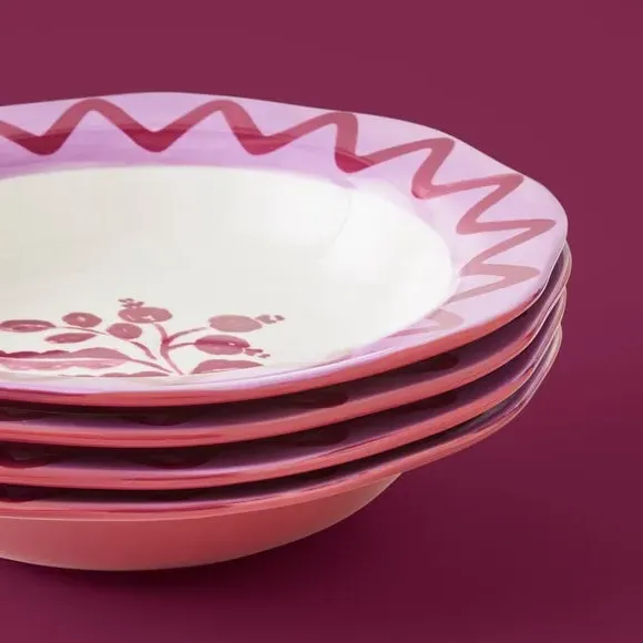 Pasta Bowl with Scalloped Edge - Pomegranate, Fine China