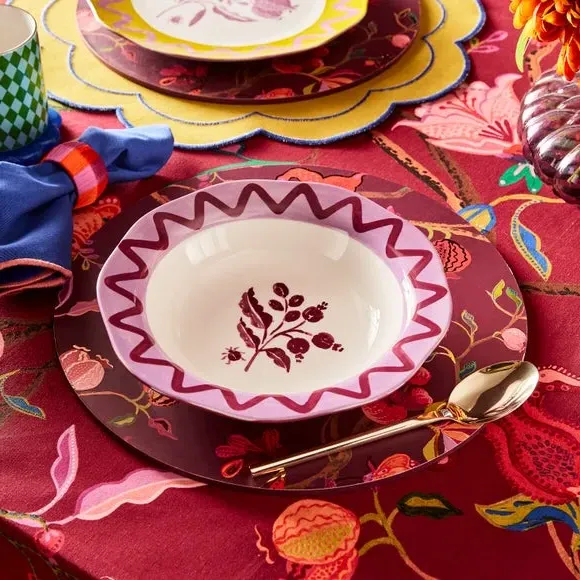 Pasta Bowl with Scalloped Edge - Pomegranate, Fine China