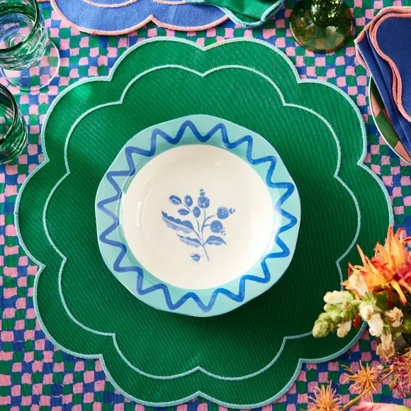 Pasta Bowl with Scalloped Edge - Turquoise, Fine China