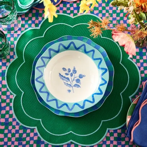 Pasta Bowl with Scalloped Edge - Turquoise, Fine China