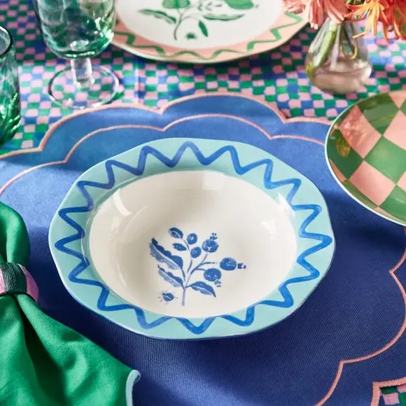 Pasta Bowl with Scalloped Edge - Turquoise, Fine China