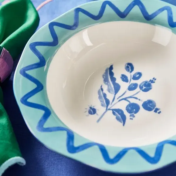 Pasta Bowl with Scalloped Edge - Turquoise, Fine China