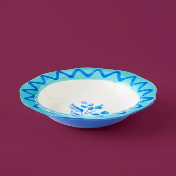 Pasta Bowl with Scalloped Edge - Turquoise, Fine China