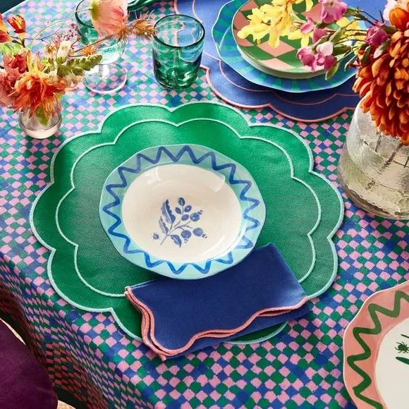 Pasta Bowl with Scalloped Edge - Turquoise, Fine China