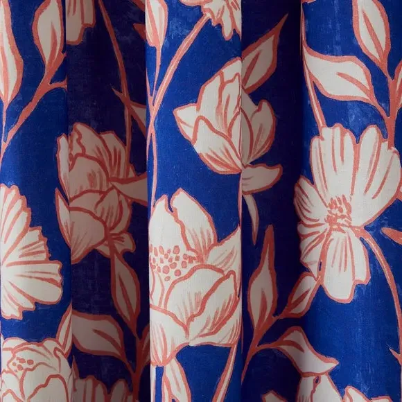 Pencil Pleat Curtains Tree Peony - Cobalt, Cotton