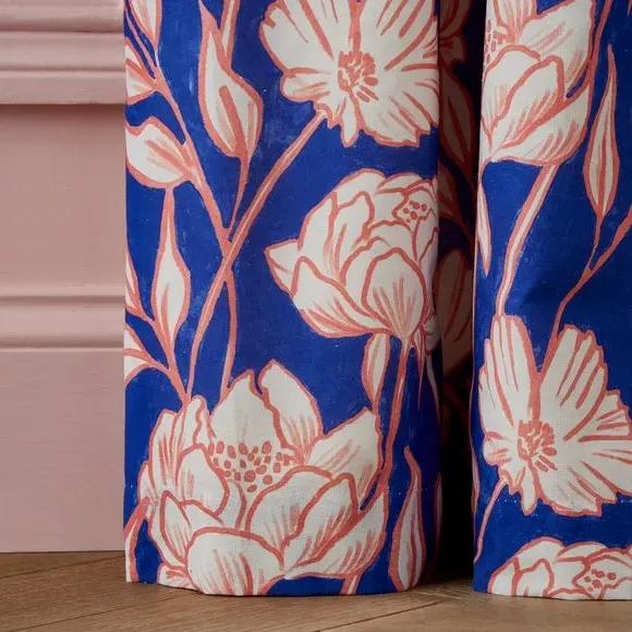 Pencil Pleat Curtains Tree Peony - Cobalt, Cotton