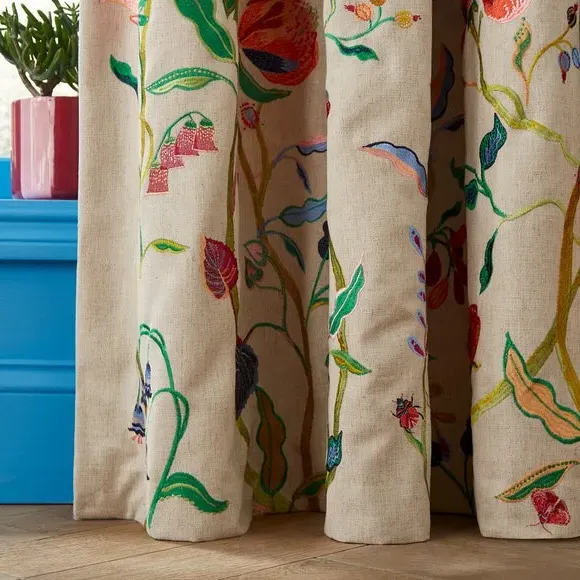 Pencil Pleat Curtains with Embroidery - Multicolor