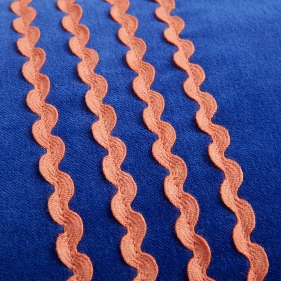Rectangle Cushion with Ric Rac Trim - Cobalt, Cotton