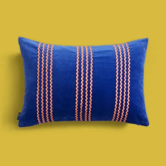 Rectangle Cushion with Ric Rac Trim - Cobalt, Cotton
