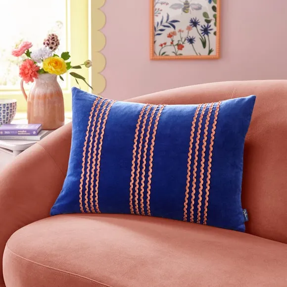 Rectangle Cushion with Ric Rac Trim - Cobalt, Cotton image