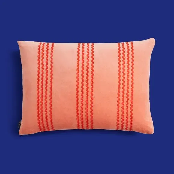 Rectangle Cushion with Ric Rac Trim - Coral, Cotton