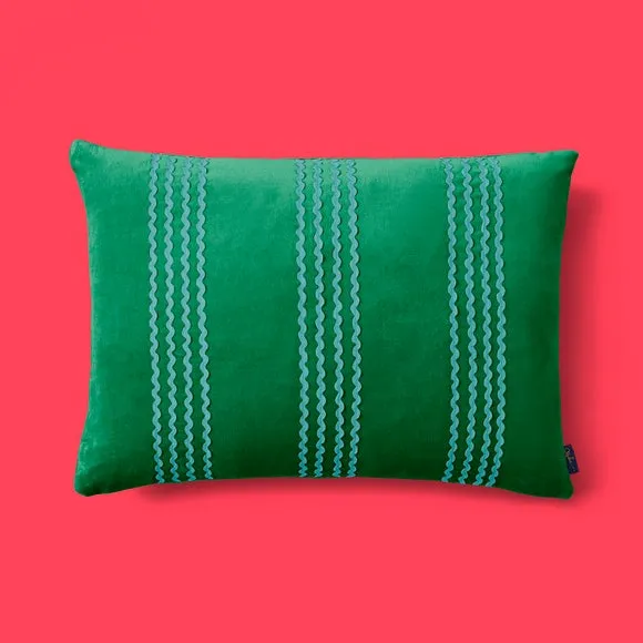 Rectangle Cushion with Ric Rac Trim - Turquoise, Cotton