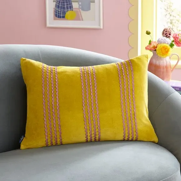 Rectangle Cushion with Ric Rac Trim - Zest, Cotton