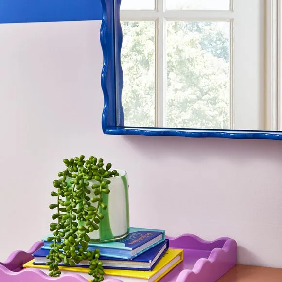 Rectangle Wall Mirror with Wiggle Design - Cobalt