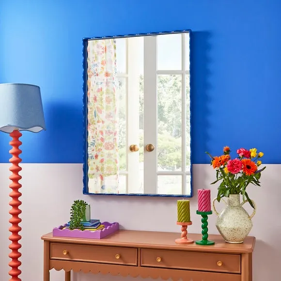 Rectangle Wall Mirror with Wiggle Design - Cobalt