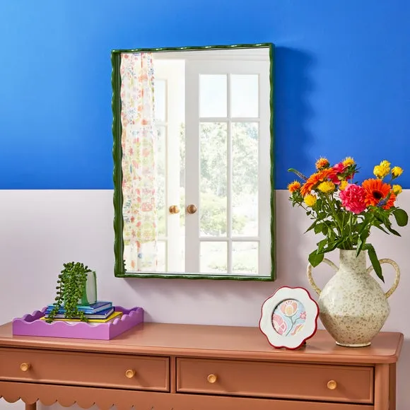 Rectangle Wall Mirror with Wiggle Design - Jade image