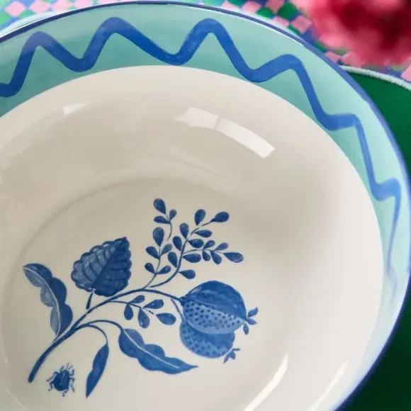 Serving Bowl with Floral Design - Blue, Fine China