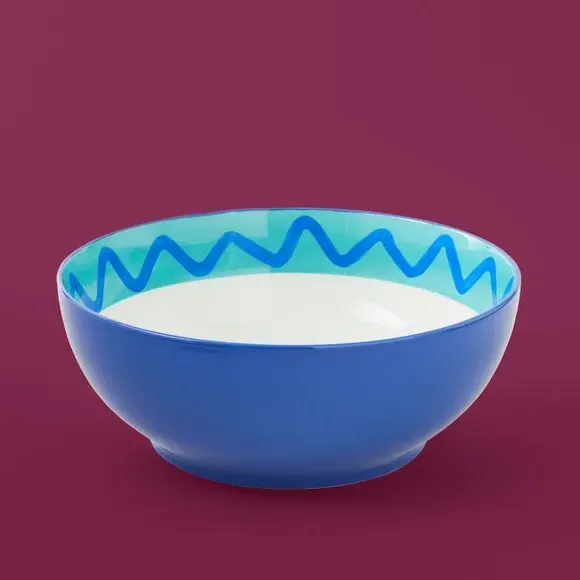 Serving Bowl with Floral Design - Blue, Fine China