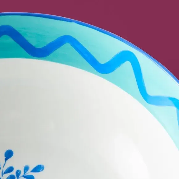 Serving Bowl with Floral Design - Blue, Fine China