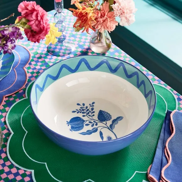 Serving Bowl with Floral Design - Blue, Fine China image