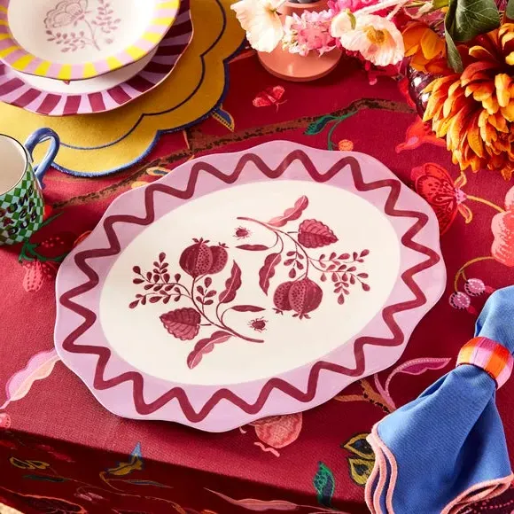 Serving Platter with Scalloped Edge - Pomegranate image