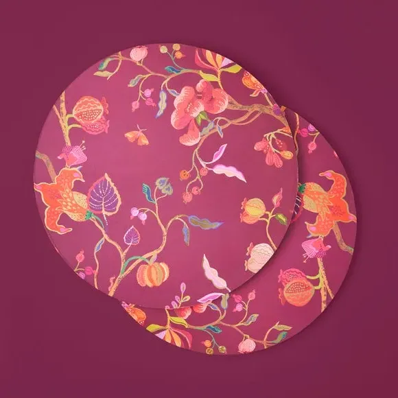 Set of 2 Round Placemats Floral - Purple, Paper