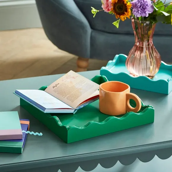Set of 2 Wavy Edge Trays - Turquoise