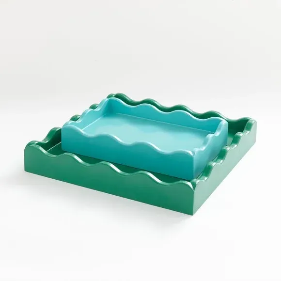 Set of 2 Wavy Edge Trays - Turquoise