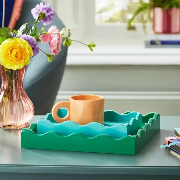 Set of 2 Wavy Edge Trays - Turquoise image