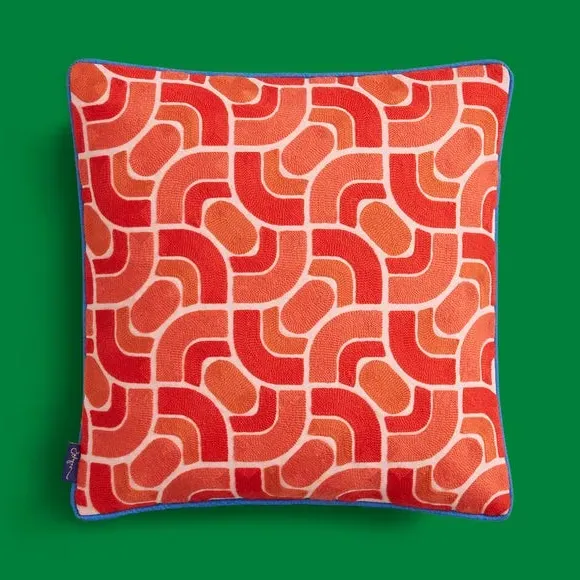 Square Cushion Wave Stitch Crewel - Cobalt, Cotton