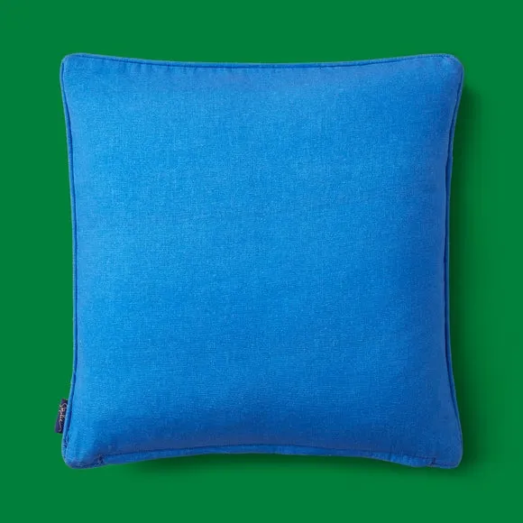 Square Cushion Wave Stitch Crewel - Cobalt, Cotton