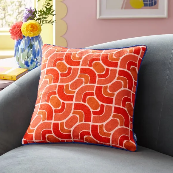 Square Cushion Wave Stitch Crewel - Cobalt, Cotton image
