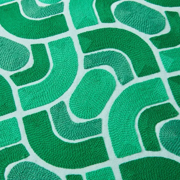 Square Cushion Wave Stitch Crewel - Turquoise, Cotton