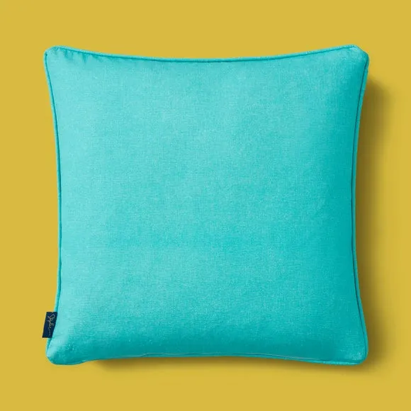 Square Cushion Wave Stitch Crewel - Turquoise, Cotton