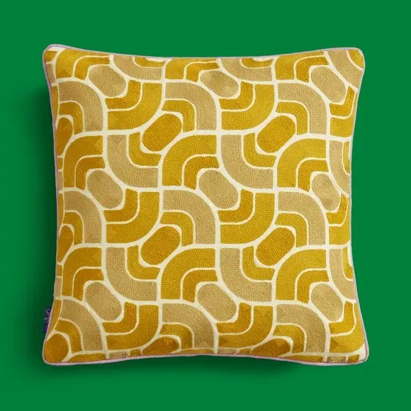 Square Cushion Wave Stitch Crewel - Zest, Cotton