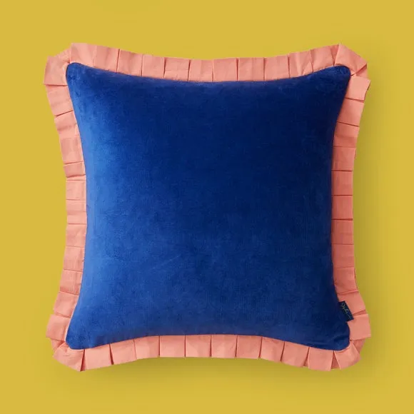 Square Cushion with Box Pleats - Cobalt, Velvet