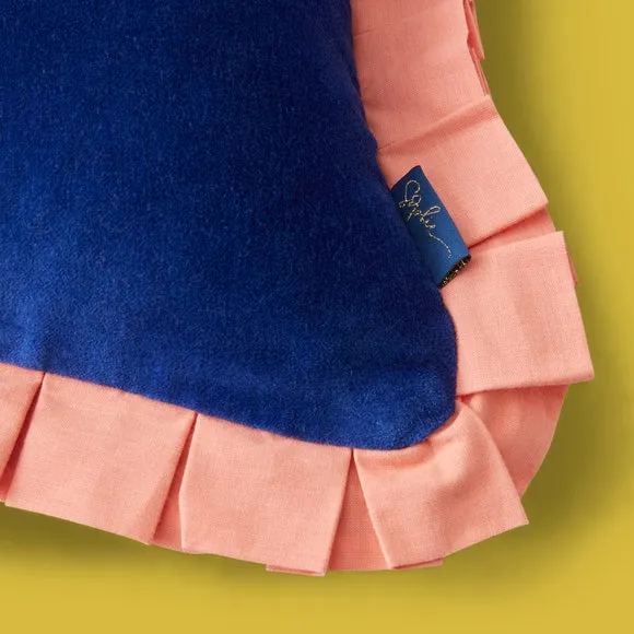 Square Cushion with Box Pleats - Cobalt, Velvet
