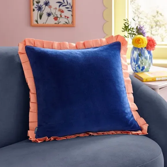 Square Cushion with Box Pleats - Cobalt, Velvet image