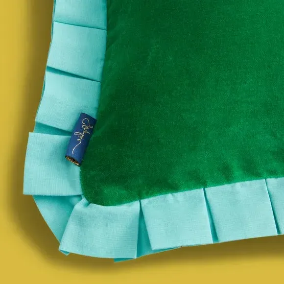 Square Cushion with Box Pleats - Turquoise, Velvet