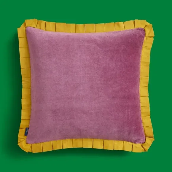 Square Cushion with Box Pleats - Zest, Velvet