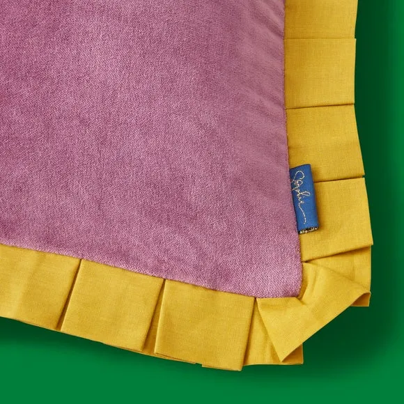 Square Cushion with Box Pleats - Zest, Velvet