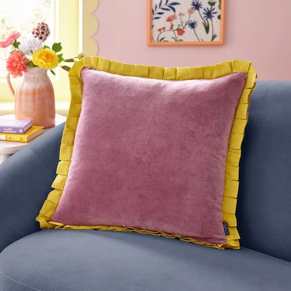 Square Cushion with Box Pleats - Zest, Velvet