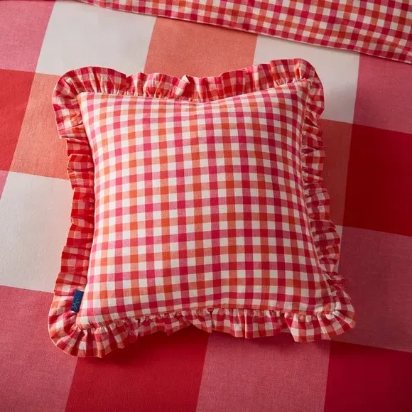Square Cushion with Frilled Edge - Multicolor, Cotton