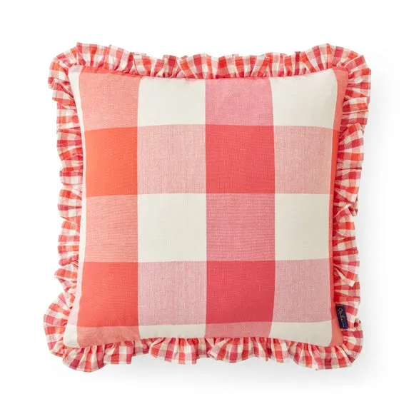 Square Cushion with Frilled Edge - Multicolor, Cotton