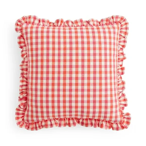 Square Cushion with Frilled Edge - Multicolor, Cotton