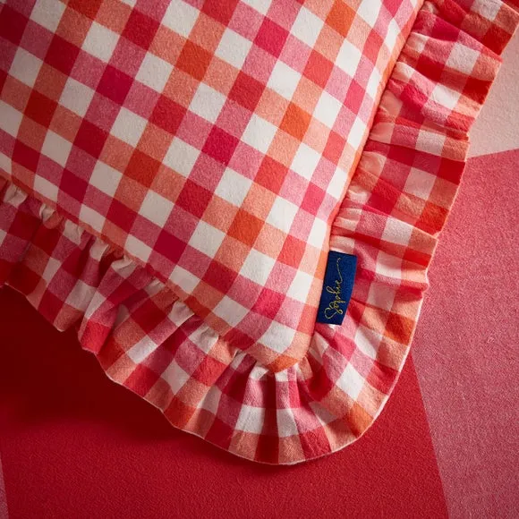 Square Cushion with Frilled Edge - Multicolor, Cotton