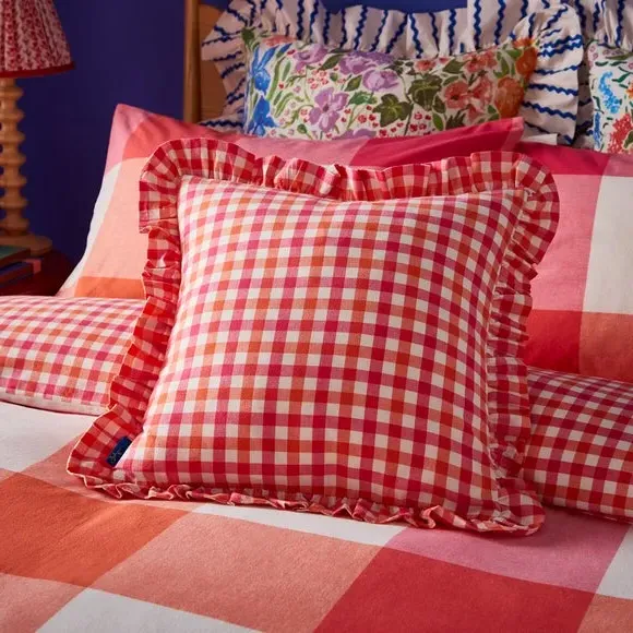 Square Cushion with Frilled Edge - Multicolor, Cotton image