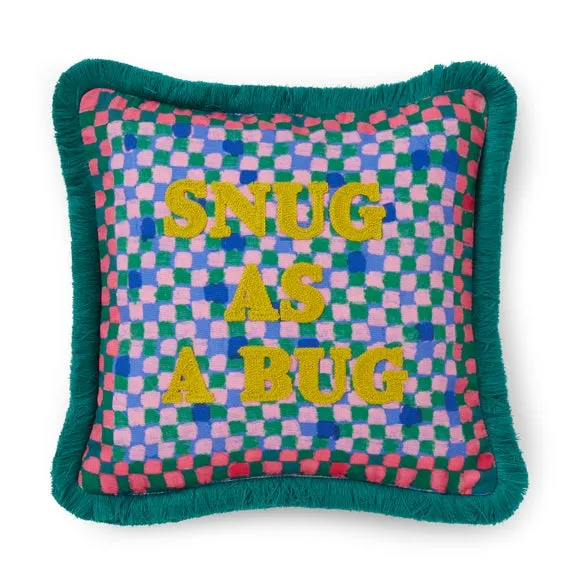 Square Cushion with Fringe Trim - Multicolor, Cotton