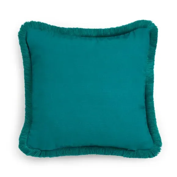 Square Cushion with Fringe Trim - Multicolor, Cotton